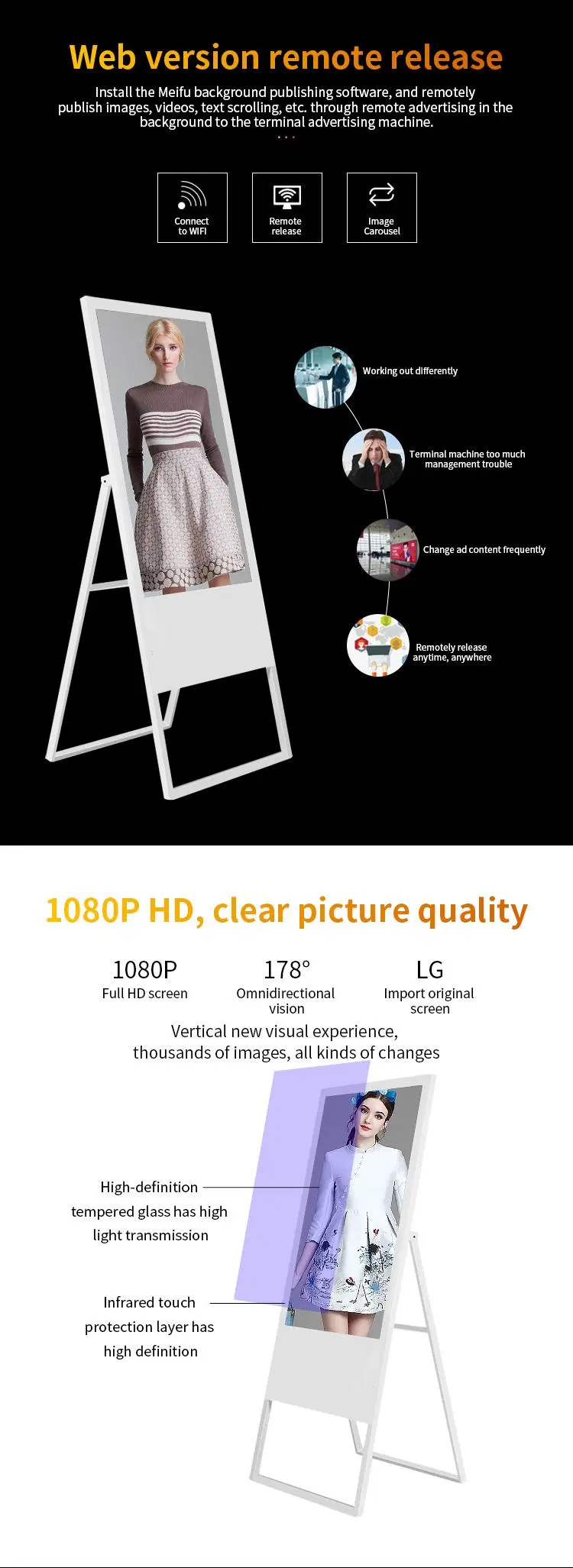 32-Inch Floor Upstanding Portable Foldable LCD Digital Poster Advertising Screen for Shop Advertisement Solution