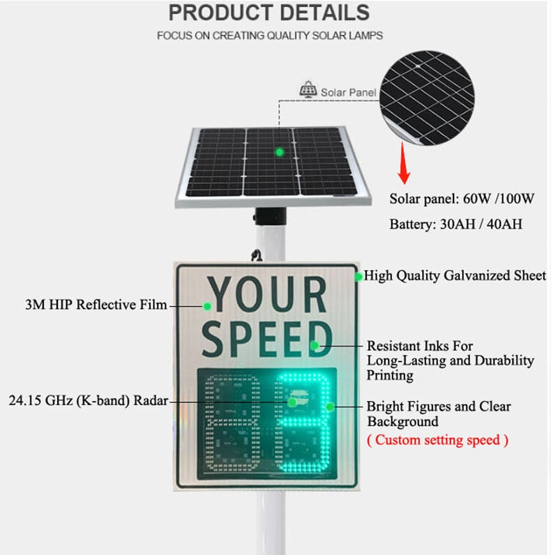 Solar Traffic Vehicle Detector Speed Gun Limit Measurement LED Display